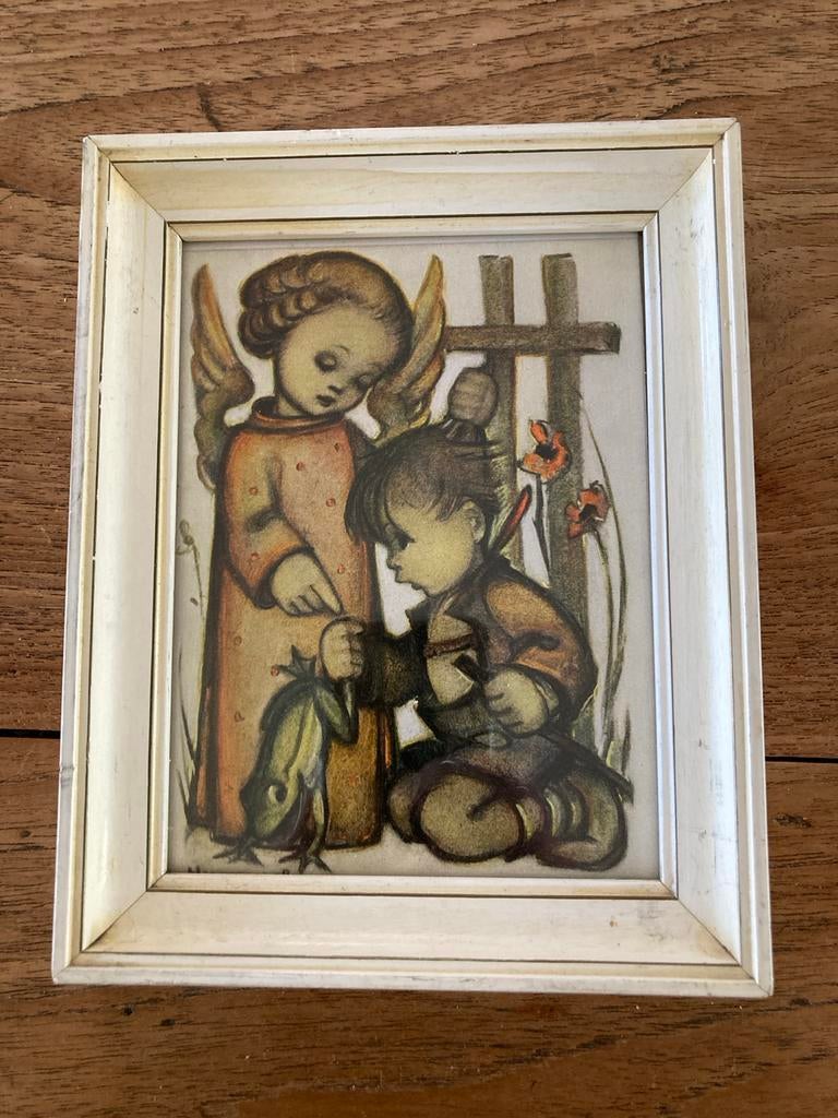 Vintage Hummel print in lijst - 13x16 cm, Ophalen of Verzenden