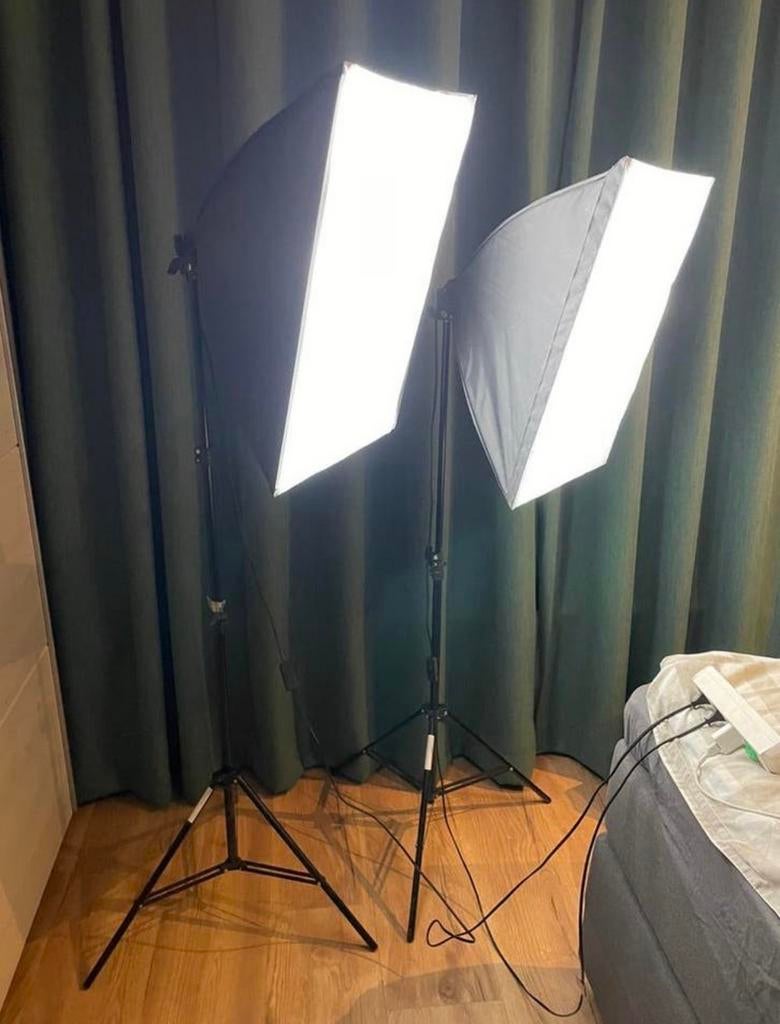 2x 50x70cm softboxen met statief en lampen, Ophalen, Gebruikt, Lamp of Flitsset
