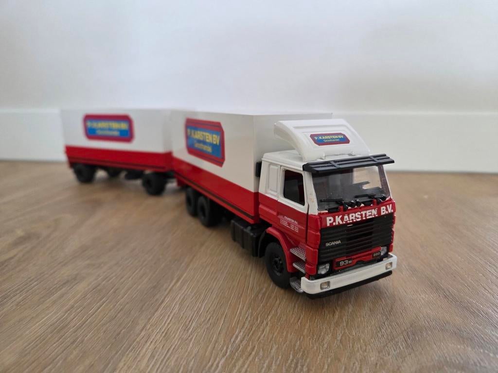 Tekno Scania 93M P. Karsten groothandel, Hobby en Vrije tijd, Modelauto's | 1:50, Ophalen of Verzenden, Zo goed als nieuw, Bus of Vrachtwagen
