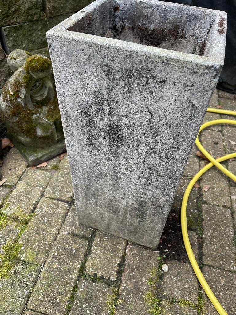 Granieten bloembakken licht grijs, Tuin en Terras, Bloembakken en Plantenbakken, Gebruikt, Minder dan 60 cm, Vierkant, Ophalen of Verzenden