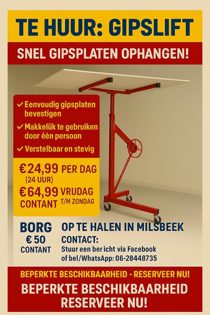 Gipslift te huur, Doe-het-zelf en Verbouw, Platen en Panelen, Nieuw, Ophalen