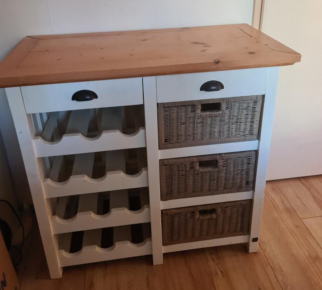 Wijnkastje met manden van de Bommel, Huis en Inrichting, Woonaccessoires | Wijnrekken, Ophalen, Hout, Minder dan 50 cm