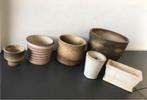 Prachtige Vintage jaren’60 beige bruin bloempotten, Binnen, Ophalen of Verzenden, Zo goed als nieuw, Overige vormen