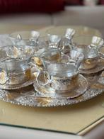 Zilveren plaat met 6 glazen en houders, Antiek en Kunst, Antiek | Goud en Zilver, Ophalen, Zilver