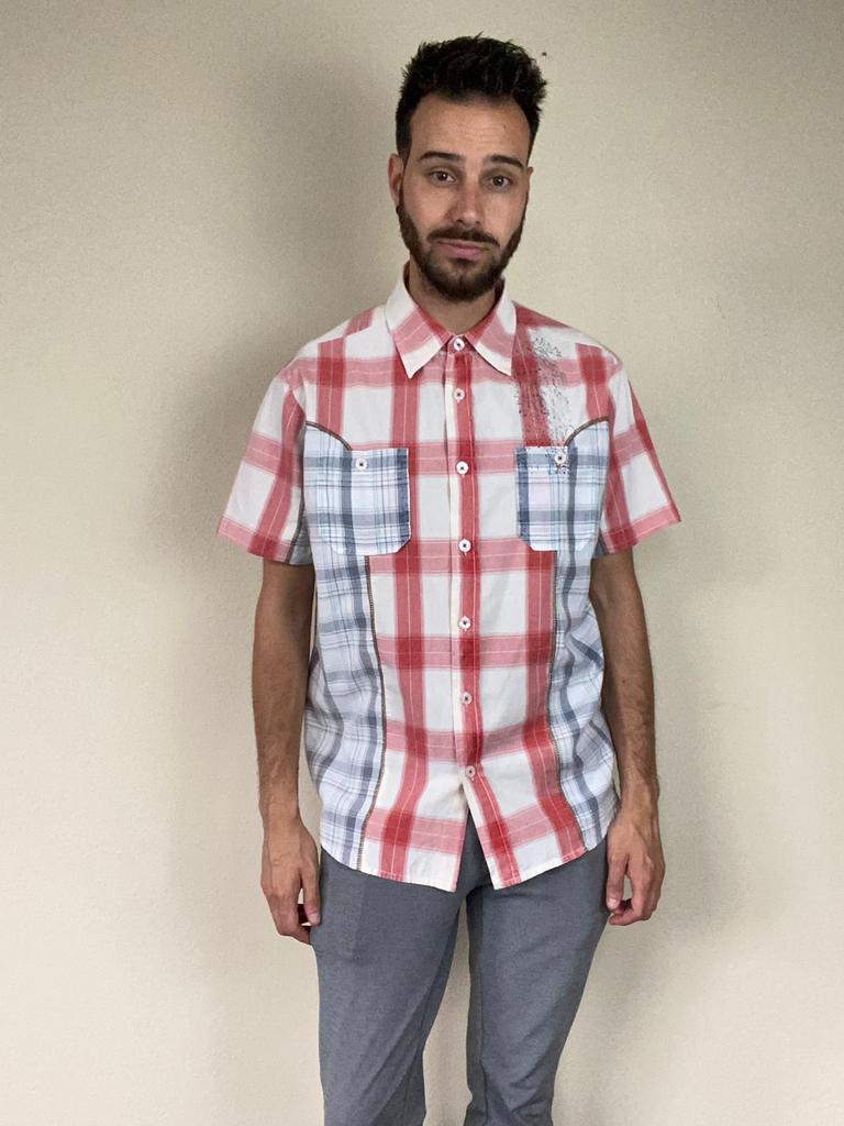 Overhemd - geruit - wit / blauw / rood - CLP - L / Large, Kleding | Heren, Overhemden, Hgv, Blauw, Hgv, Vintage