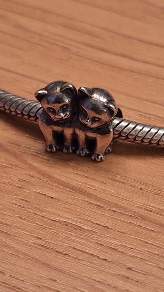 Pandora zilveren bedel Twin cats voor armband of ketting, Sieraden, Tassen en Uiterlijk, Bedels, Ophalen of Verzenden, Zo goed als nieuw