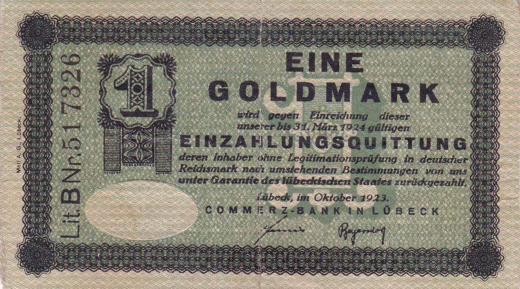 EINE  GOLDMARK  COMMERZ  -  BANK IN LUBECK   DUITSLAND, Ophalen of Verzenden, Duitsland