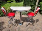 fifties sixties Bel Air Amerikaanse barkrukken + bartafel .., Huis en Inrichting, Barkrukken, Ophalen, 60 tot 90 cm, Met voetsteun