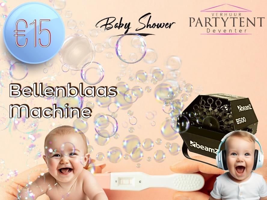 Babyshower bellenblaasmachine huren feest, Hobby en Vrije tijd, Feestartikelen | Verhuur, Ophalen, Nieuw, Overige