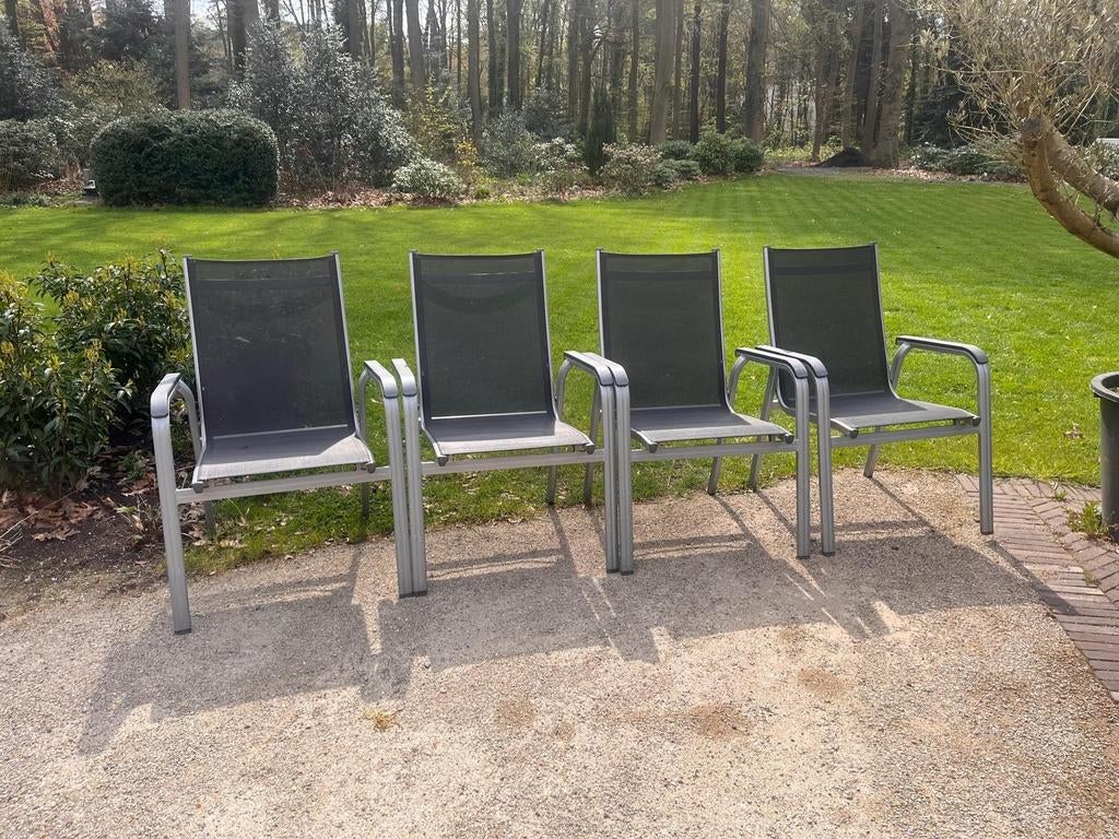 Kettler tuinstoelen set 4 delig || Goed voor 2e ronde!, Ophalen, Gebruikt, Metaal, Stapelbaar