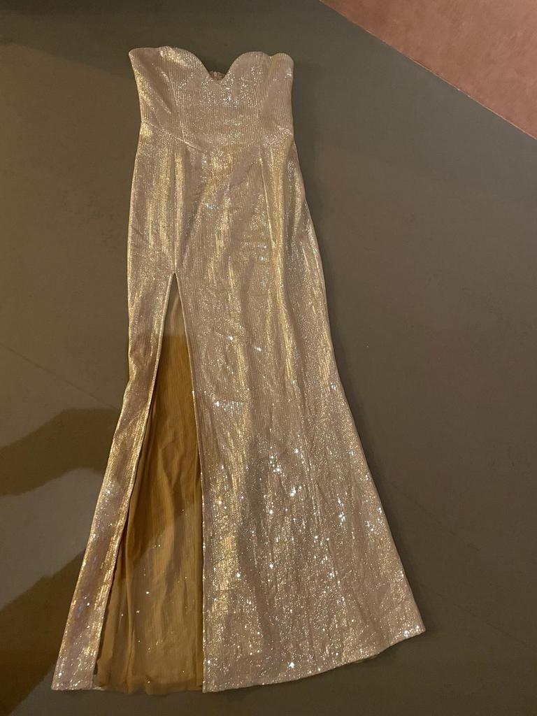 Nieuwe Galajurk champagne glitters, maat M, Maat 38/40 (M), Galajurk, Beige, Nieuw