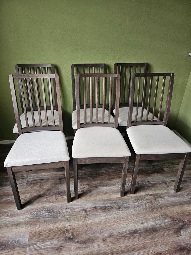6 bruine stoelen, Ophalen, Gebruikt, Bruin, Stof