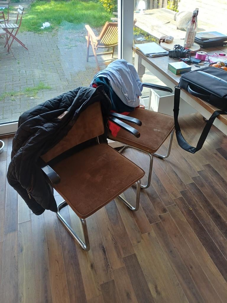 Set van 4 stoelen met chromen frame, Ophalen, Gebruikt, Twee, Bruin