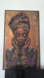 Prachtig Schilderij Afrikaanse Vrouw met Hoofddoek, Ophalen, Zo goed als nieuw, Schilderij, 75 cm of meer
