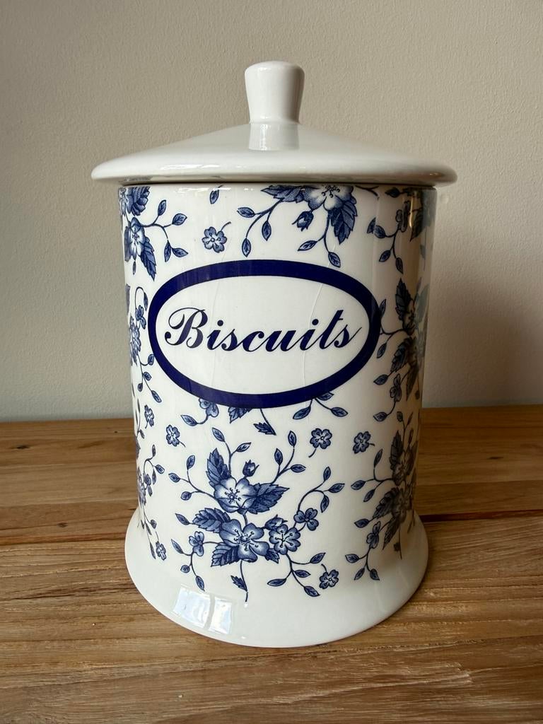 Zeldzame biscuitpot Grindley Royal Tudor Bouquet blauw wit, Ophalen of Verzenden