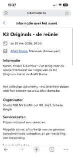 1x K3 de originals 30 mei in Antwerpen, Tickets en Kaartjes, Evenementen en Festivals, Eén persoon