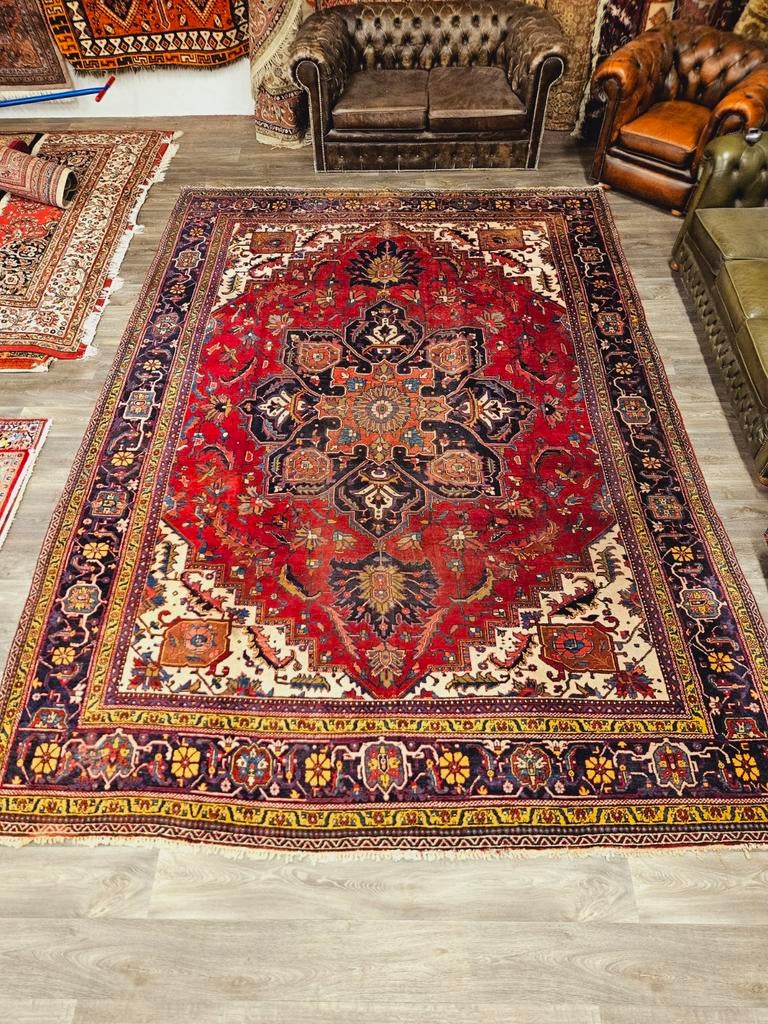 Perzisch Handgeknoopt Heriz Tapijt. Enorm zware kwaliteit!, Perzisch, 200 cm of meer, Ophalen of Verzenden, Zo goed als nieuw