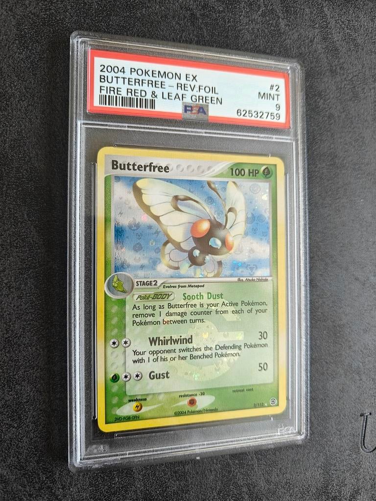 Butterfree Reverse EX Fire Red Leaf Green PSA 9, Ophalen of Verzenden, Zo goed als nieuw, Losse kaart, Foil