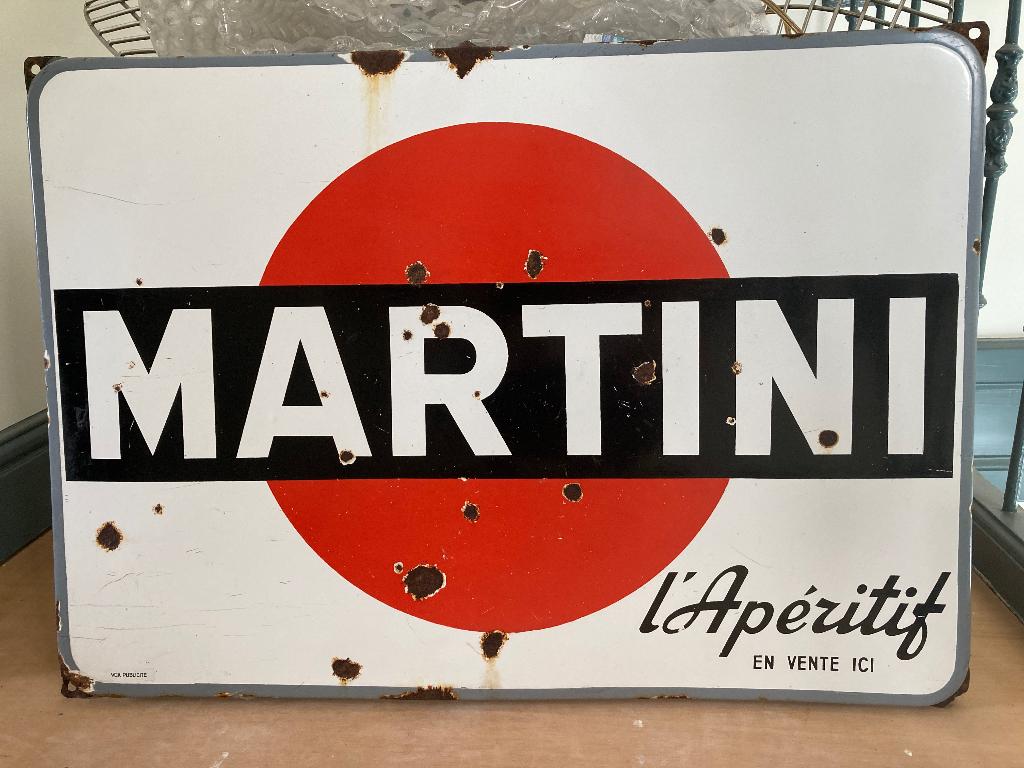Martini l’Aperitif emaille reclame bord VOX publicite, Ophalen, Gebruikt, Reclamebord