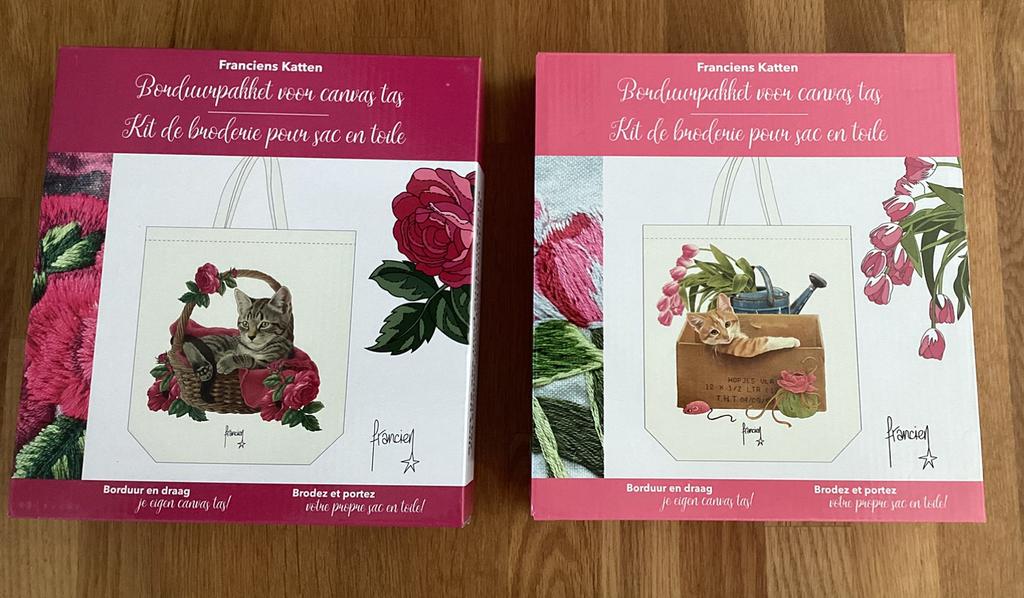 Borduurpakket voor canvas tas Franciens katten 2 stuks, Ophalen of Verzenden, Nieuw, Borduurpakket