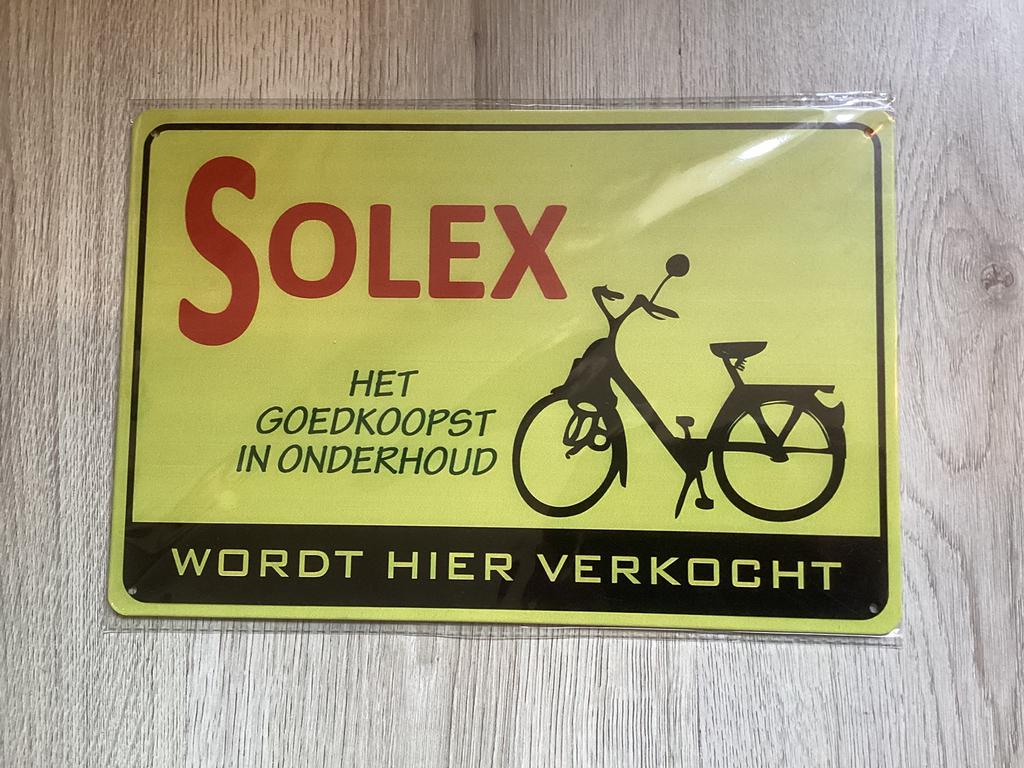 SOLEX “Wordt hier verkocht” reclame bord (geen emaille), Ophalen of Verzenden, Zo goed als nieuw, Reclamebord