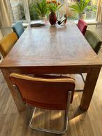 Stoere verlengbare houten eettafel, Ophalen, Teakhout, 200 cm of meer, 50 tot 100 cm