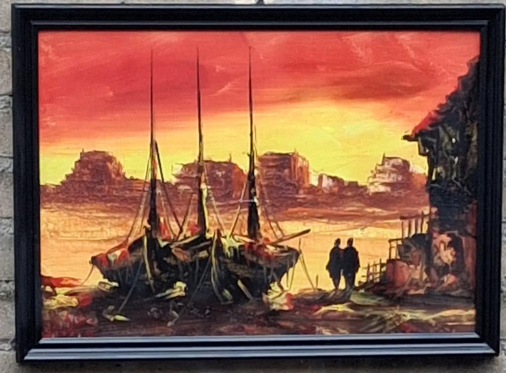 Havengezicht. Impressionistisch. Schemer. Italy. 51/38 cm., Ophalen