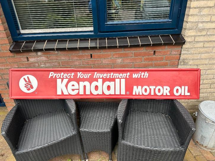 Fraai KENDALL Motor Oil bord. 182 x 30 cm., Verzamelen, Merken en Reclamevoorwerpen, Gebruikt, Reclamebord, Ophalen