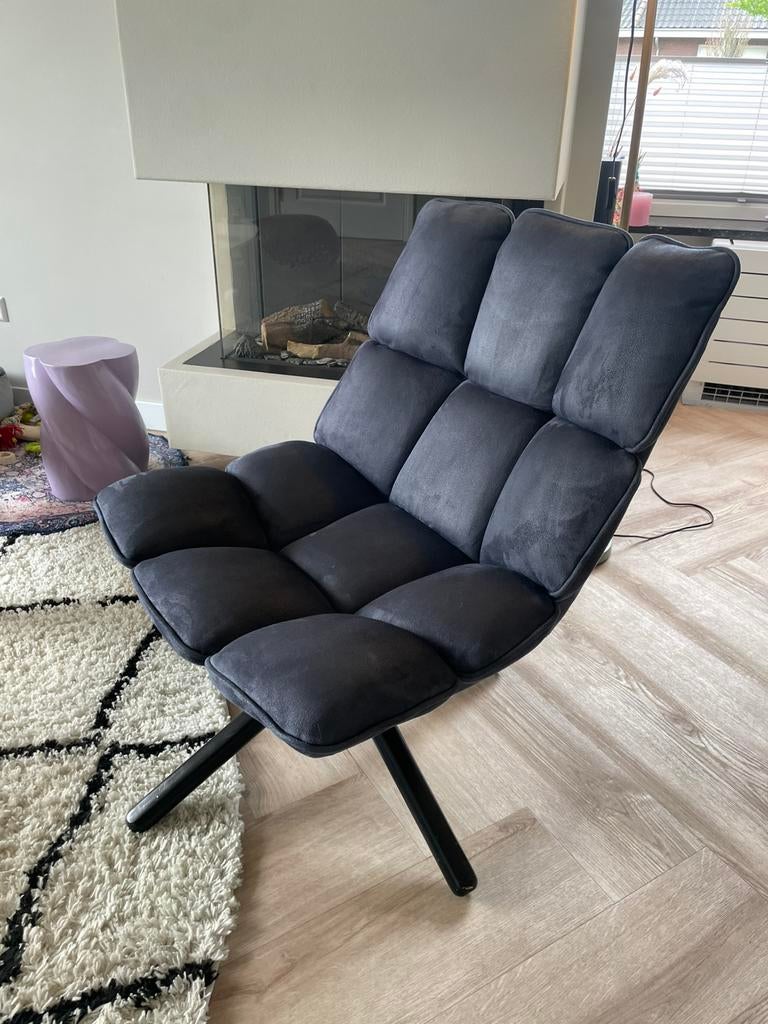 Blauwe draai fauteuil (“Eleonora draaifauteuil Daan”), Huis en Inrichting, Gebruikt, Verzenden, Minder dan 75 cm, Stof