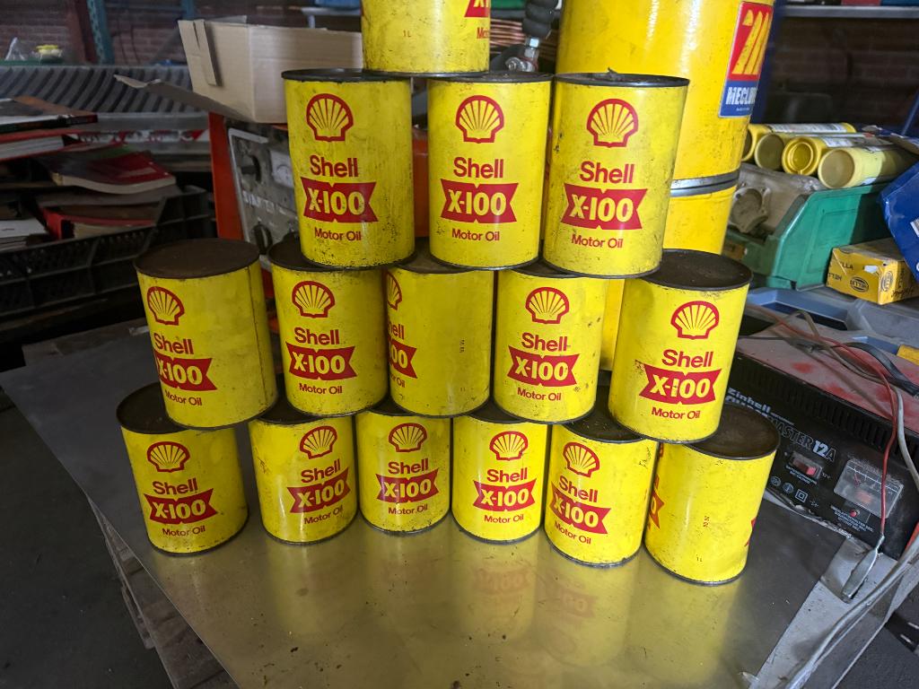 Shell x100oude1liter drums motorolie, Ophalen of Verzenden, Zo goed als nieuw, Verpakking