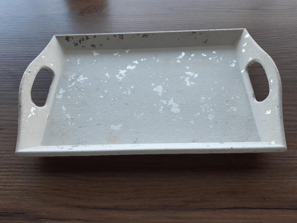 wit met zilver houten dienblaadje, Ophalen of Verzenden, Gebruikt, Rechthoekig, Hout