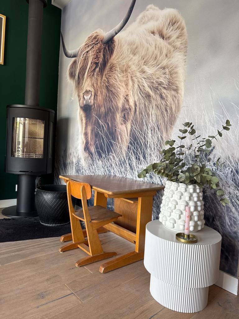 Retro vintage schoolbankje van massief hout, Ophalen