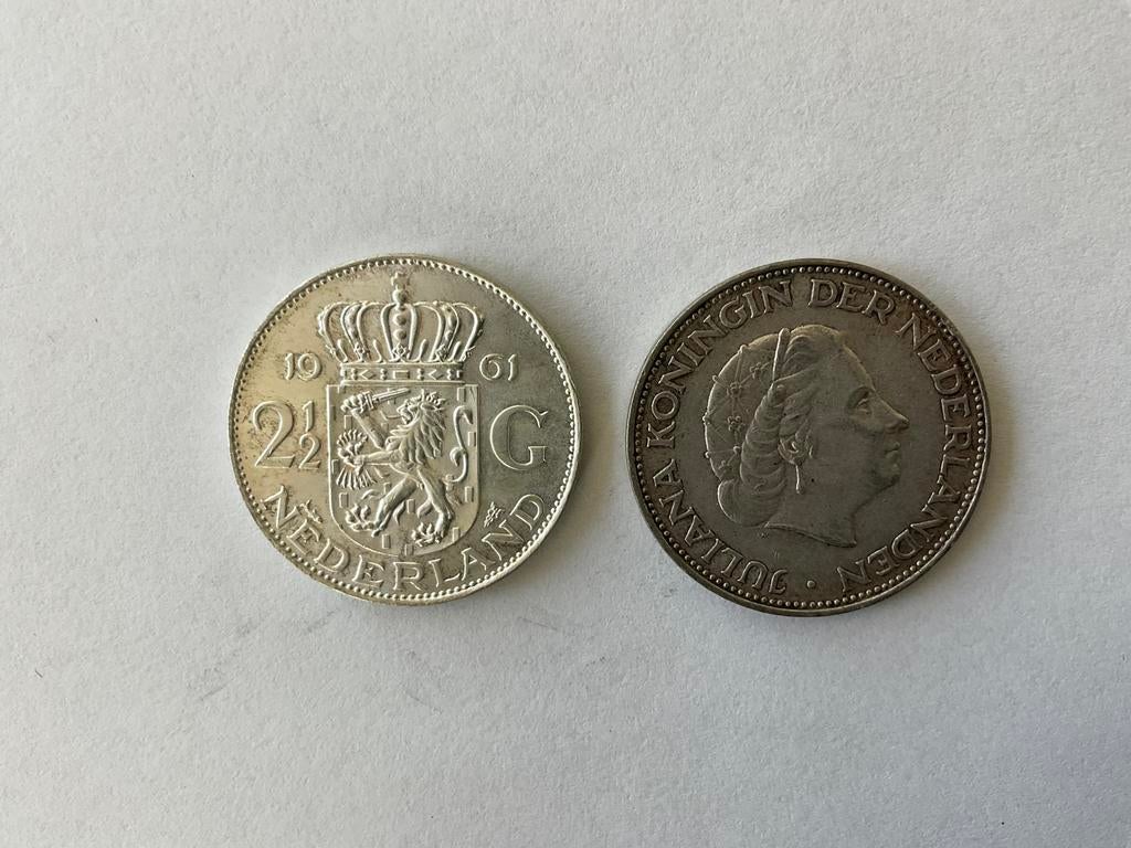 ZILVEREN 2 1/2 GULDEN - RIJKSDAALDER - JULIANA 1961, Koningin Juliana, Zilver, Ophalen of Verzenden, Losse munt