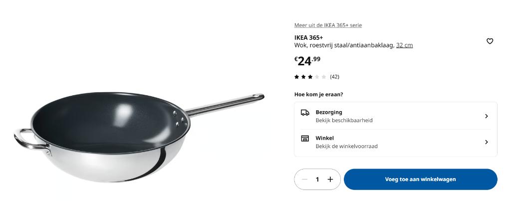 IKEA 365+ Wok pan 32 cm, Ophalen, Gietijzer, Zo goed als nieuw, Keramische plaat