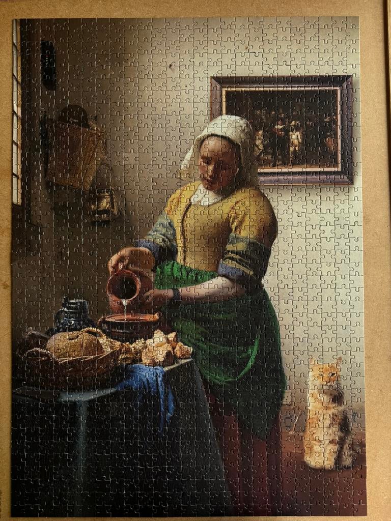 Kpn puzzel Het melkmeisje, puzzel 1000st compleet ook ruilen, Hobby en Vrije tijd, Ophalen of Verzenden, 500 t/m 1500 stukjes