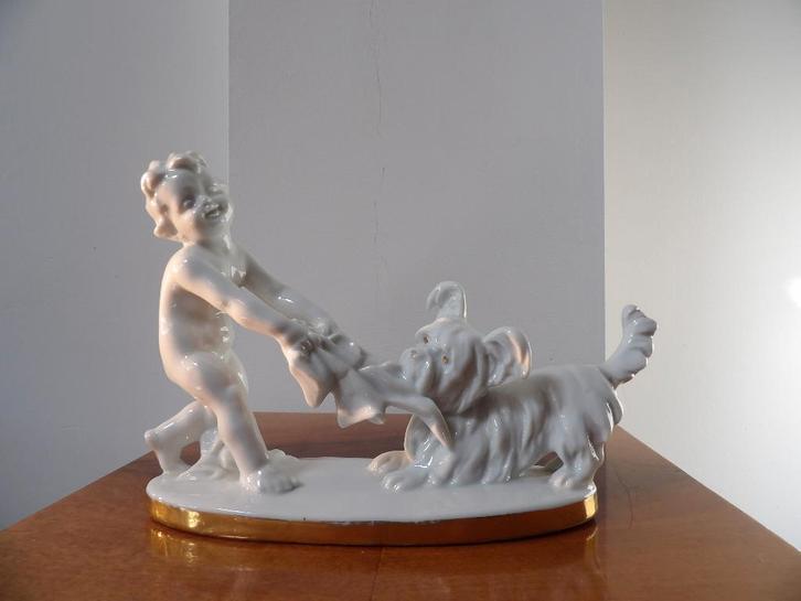 Beeld Graefenthal Jongen met Hond, Porselein, Antiek en Kunst, Antiek | Porselein, Ophalen of Verzenden