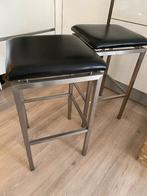 2 roestvrijstalen barkrukken, Ophalen, Hout, Met voetsteun, 60 tot 90 cm