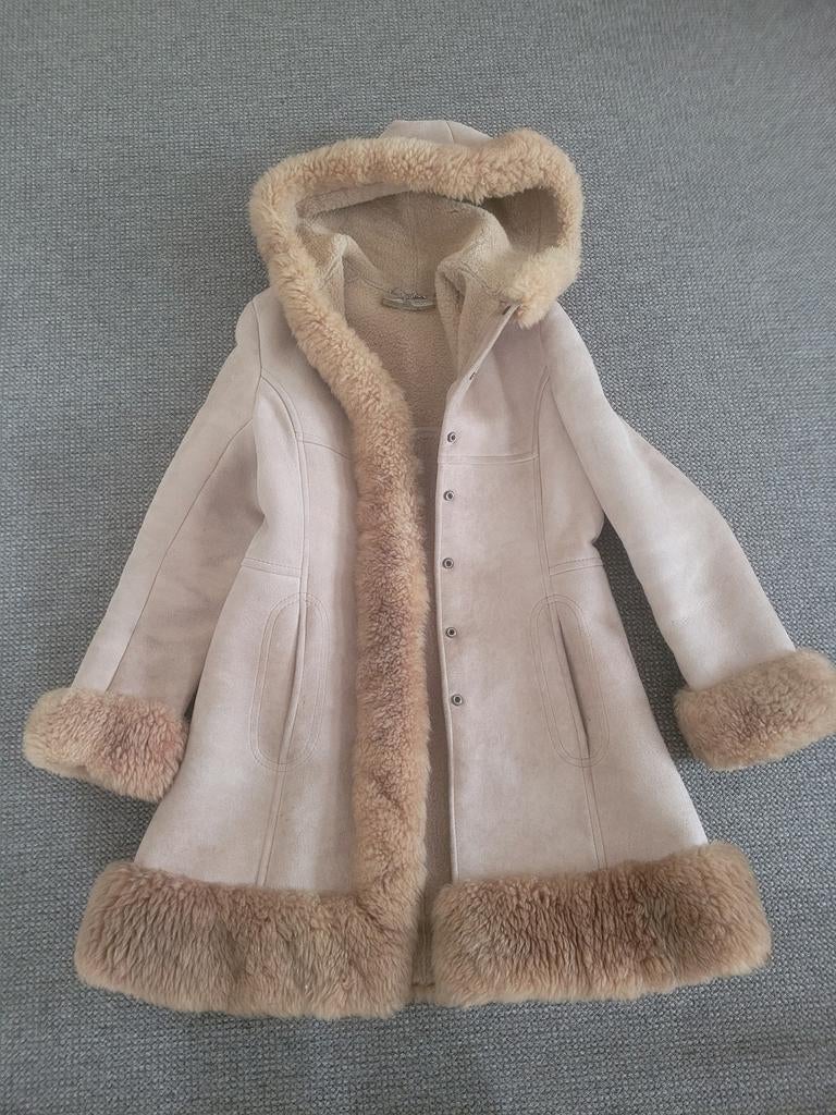 Lammy damesjas van leer en wol, Beige, Ophalen of Verzenden, Maat 36 (S), Gedragen