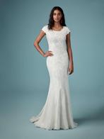 Trouwjurk maat 34 met korte mouwtjes, Ophalen of Verzenden, Zo goed als nieuw, Wit, Trouwjurk