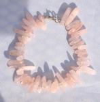 armband van grote splitkralen rozenkwarts  22 cm lang, Ophalen of Verzenden, Nieuw, Roze, Zilver