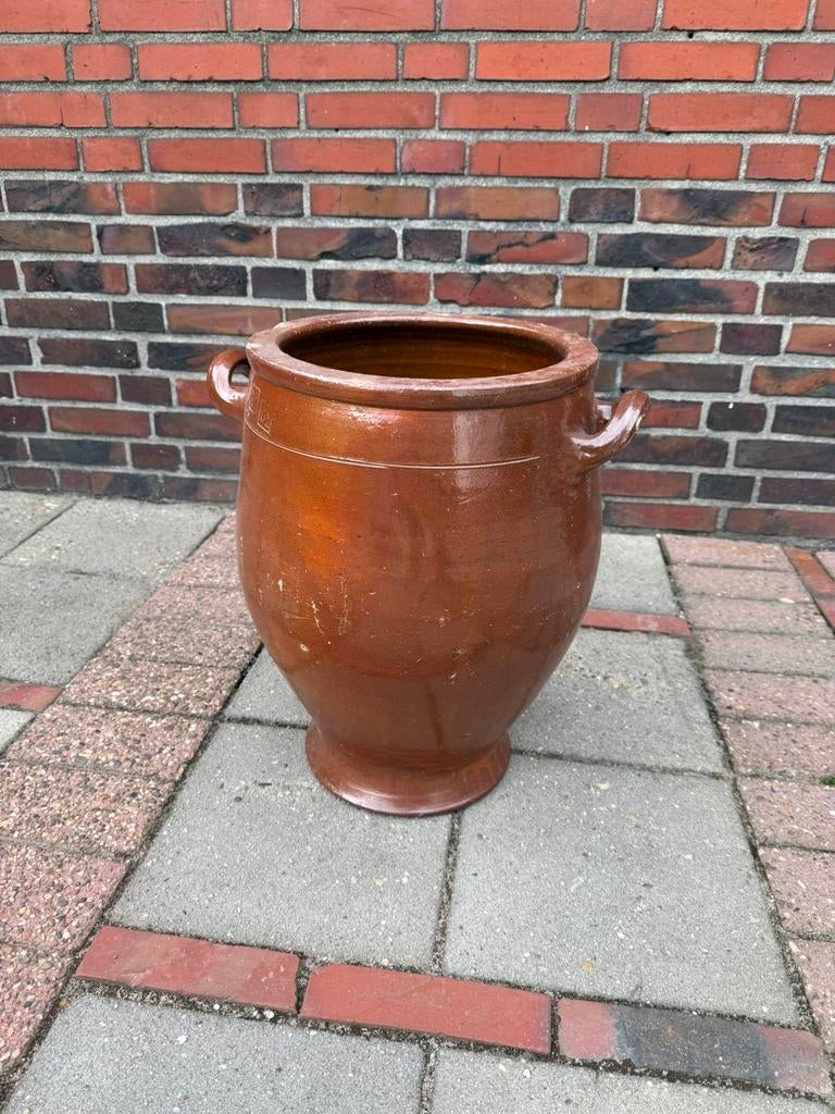 Oude aardewerken inmaakpot / pekelpot – bruin geglazuurd, Tuin en Terras, Tuinvazen, Ophalen, Zo goed als nieuw