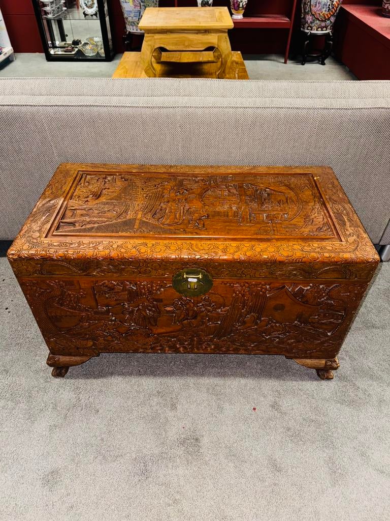 Vintage Chinese kamferkist dekenkist houtsnijwerk kist, Huis en Inrichting, Woonaccessoires | Kisten, Ophalen of Verzenden, A