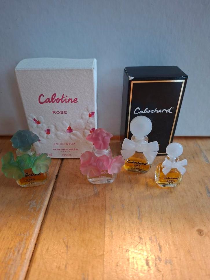 4 Miniatuurtjes van Grès, Verzamelen, Parfumverzamelingen, Gebruikt, Miniatuur, Gevuld, Ophalen of Verzenden