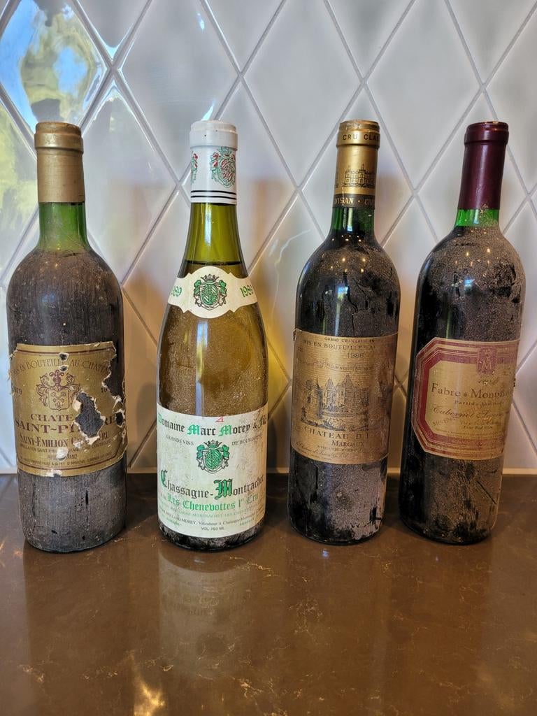 Collectie Oude Wijnen: 3 Rode & 1 Witte Wijn (1979-1993), Verzamelen, Wijnen, Ophalen of Verzenden