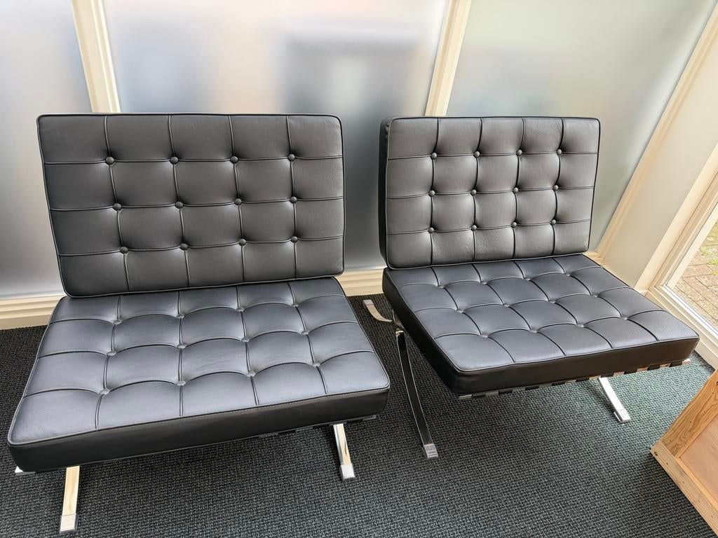 Replica Barcelona Stoel Premium Leer, Huis en Inrichting, Stoelen, Ophalen, Twee, Zwart, Leer