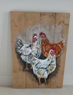 Schilderij kippen op hout - Landelijke decoratie, Ophalen