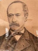 Ingelijste tekening van een man met snor, Antiek en Kunst, Ophalen of Verzenden