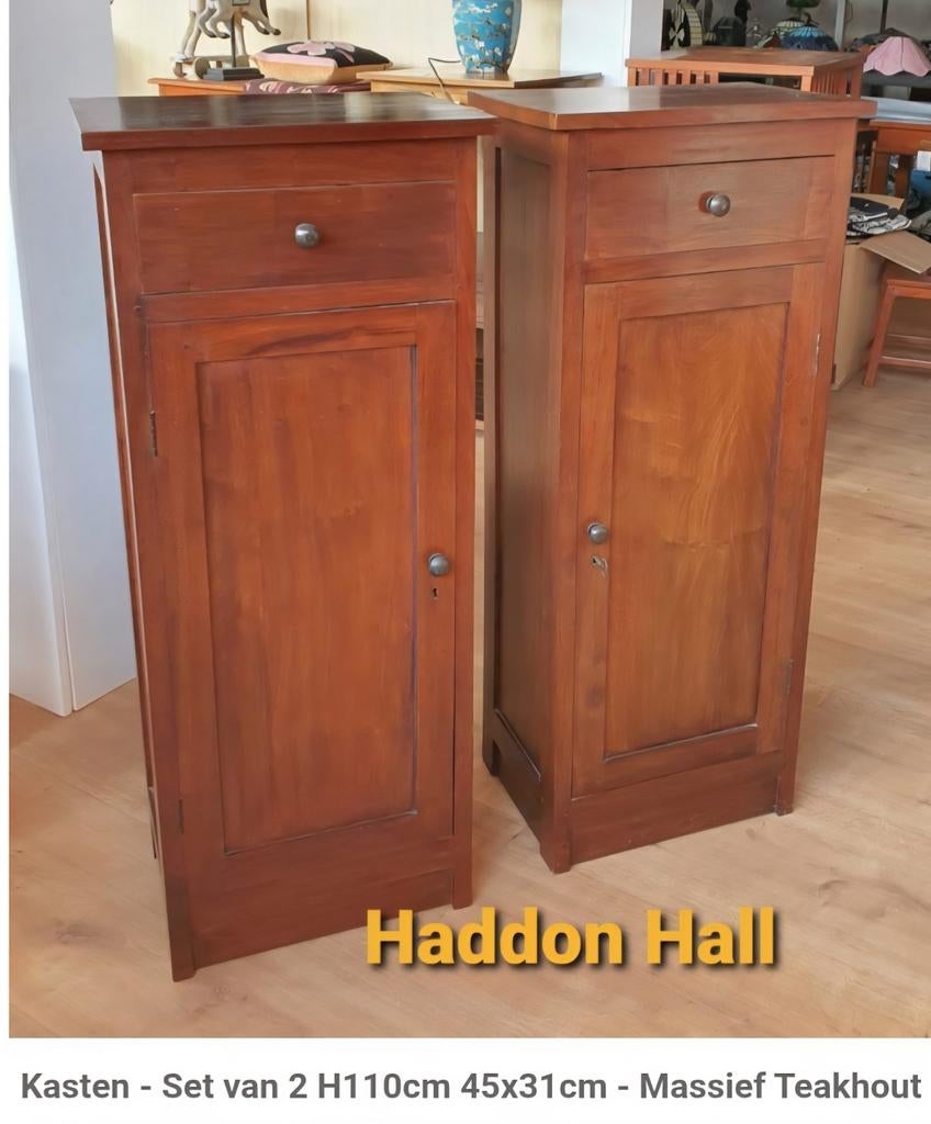 Set van 2 kasten H110cm 45x31cm - Massief Teakhout, Huis en Inrichting, Kasten | Overige, Ophalen