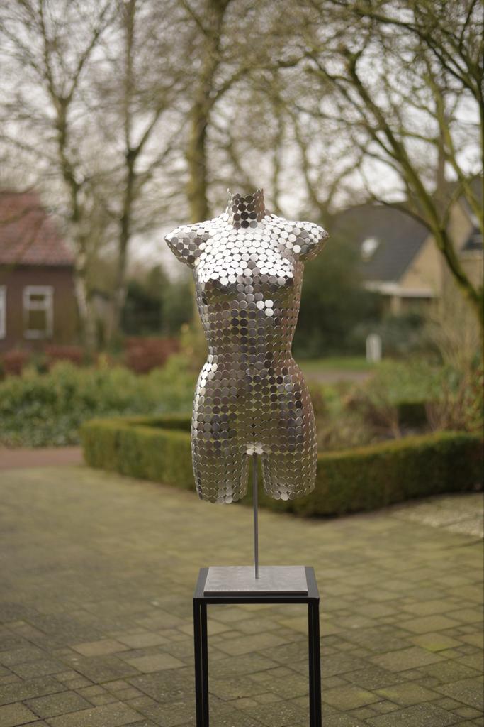 Moderne metalen torso sculptuur, Zilver, Handgemaakt, Beeld, Modern