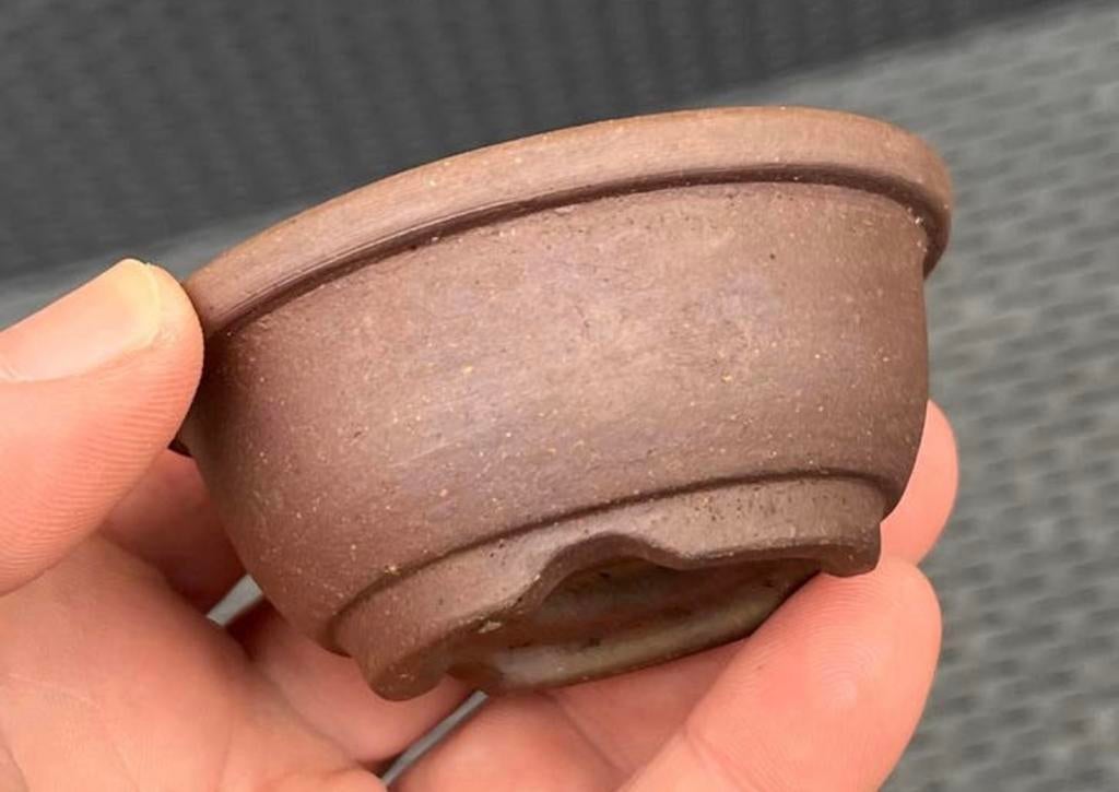 Bonsai pot rond bruin ongeglazuurd aardewerk 7,7x3,4, Rond, Ophalen of Verzenden, Zo goed als nieuw, Aardewerk